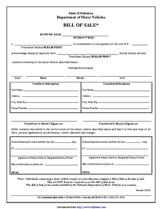 Forms Bill Of Sale Nebraska Dmv