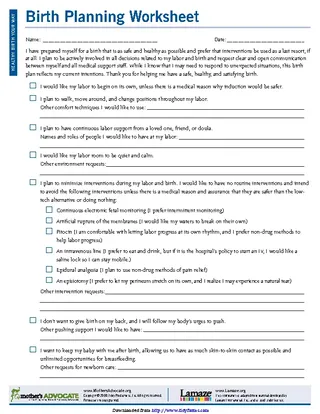 Forms Birth Plan Worksheet 3