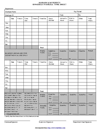 Forms Biweekly Payroll Time Sheet