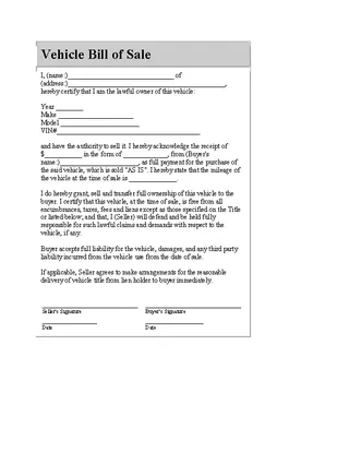 Forms Blank Automobile Bill Of Sale