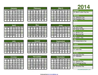 Forms Blank Calendar 2014 Landscape