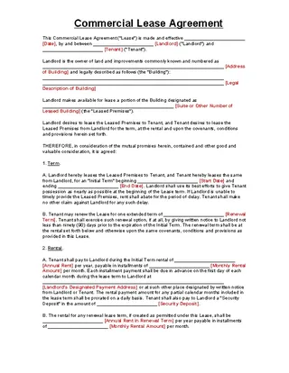 Forms Blank Commercial Lease Agreement Template