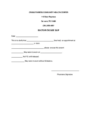 Forms Blank Doctors Excuse Slip Note For Work Download