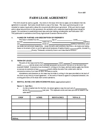 Blank Farm Lease Agreement Example