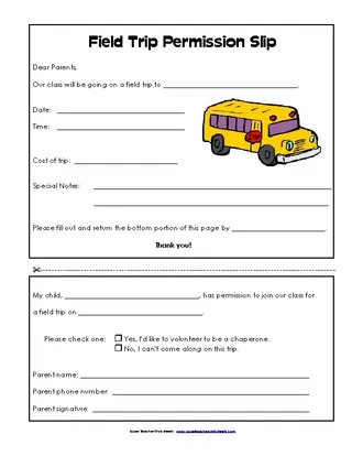 Forms Blank Field Trip Permission Slip Template For School