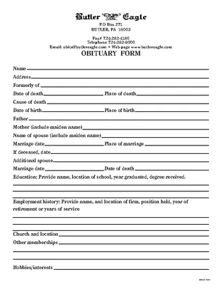 Forms Blank Funeral Obituary Template Free Download