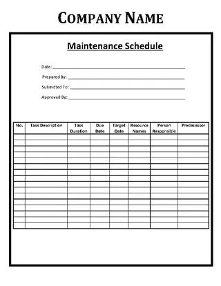 Forms Blank Maintenance Schedule Template Word Doc