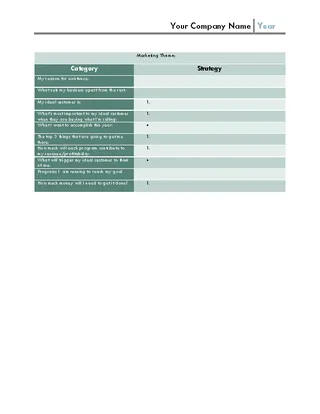 Blank One Page Marketing Plan Template