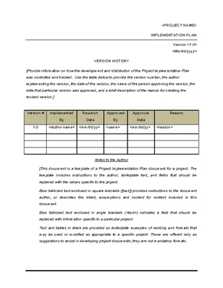 Forms Blank Project Implementation Plan Template
