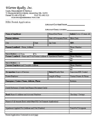 Forms Blank Rental Application Form Template