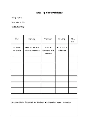 Forms Blank Road Trip Itinerary Template Free Download