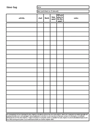 Forms Blank Time Log Sheet Template