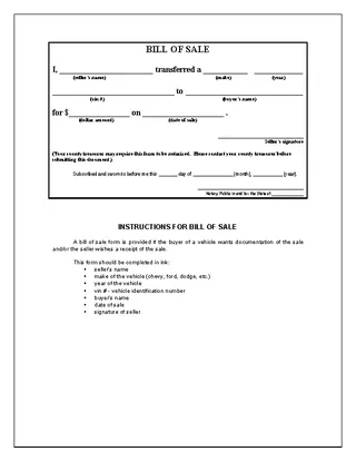 Forms Blank Used Car Bill Of Sale