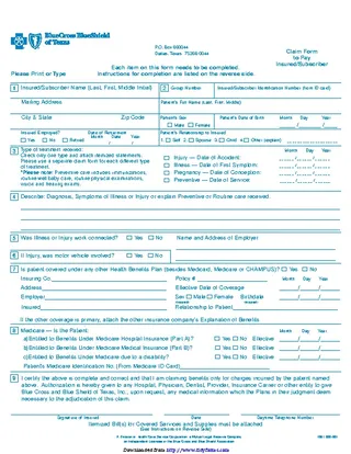 Forms Blue Cross Blue Shield Association Medical Claim Form 1