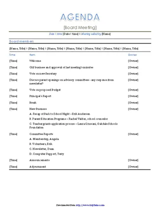 Forms Board Meeting Agenda Template 1