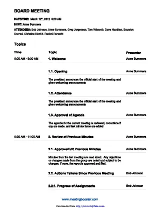 Forms Board Meeting Agenda Template 3