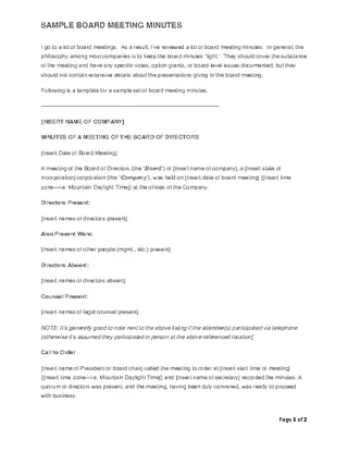 Forms Board Minutes Template Pdf