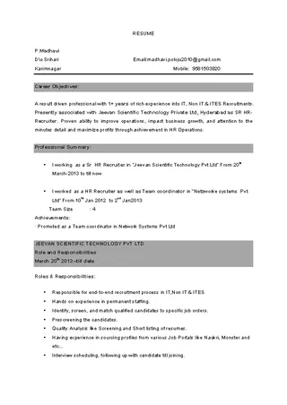Forms Bpo Experienced Resume Template