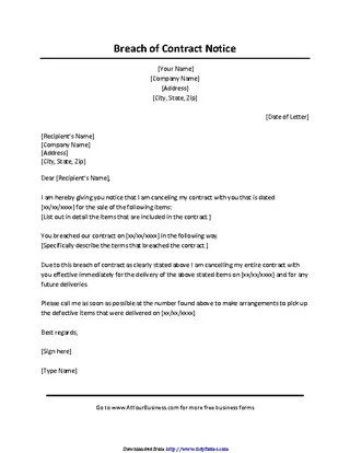 Forms Breach Of Contract Letter