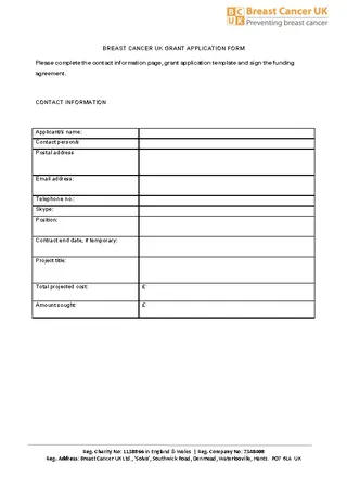 Forms Breast Cancer Uk Grant Application Template