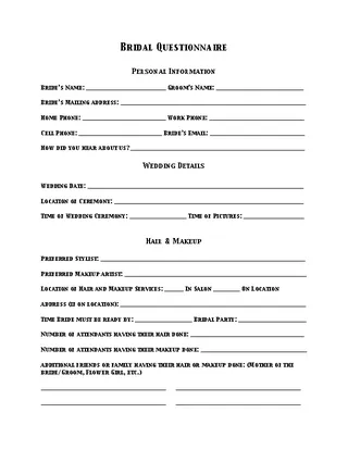 Forms Bridal Questionnaire For Salon