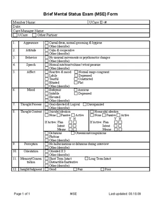 Forms Brief Mental Status Exam Mse Form