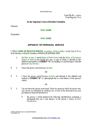 Forms British Columbia Affidavit Of Personal Service Form