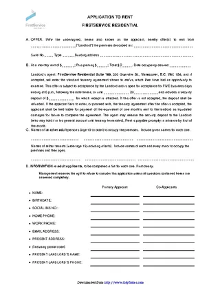 Forms British Columbia Application To Rent Form