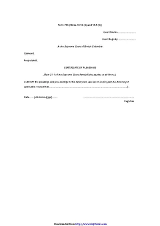Forms British Columbia Certificate Of Pleadings Form