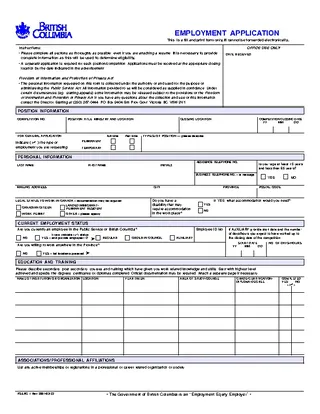 Forms British Columbia Employment Application