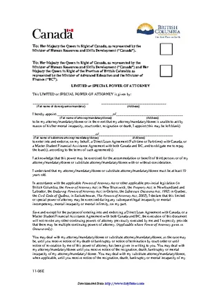 Forms British Columbia Limited Or Special Power Of Attorney Form