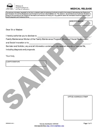 Forms British Columbia Medical Release Sample