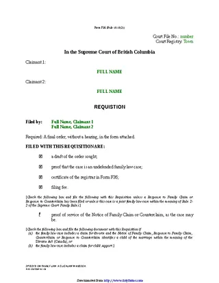 Forms British Columbia Requisition Joint Claim For Divorce Form