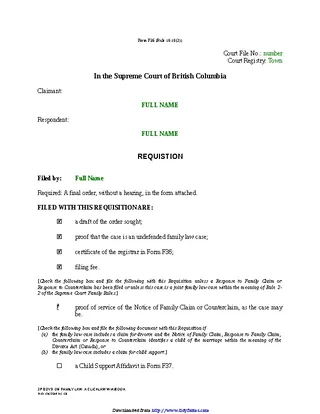 Forms British Columbia Requisition Sole Claim For Divorce Form