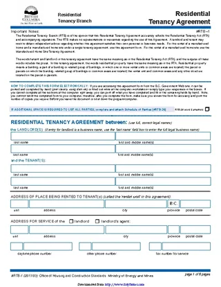 Forms British Columbia Residential Tenancy Agreement Form