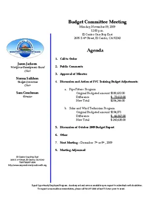 Forms Budget Committee Meeting Agenda Sample