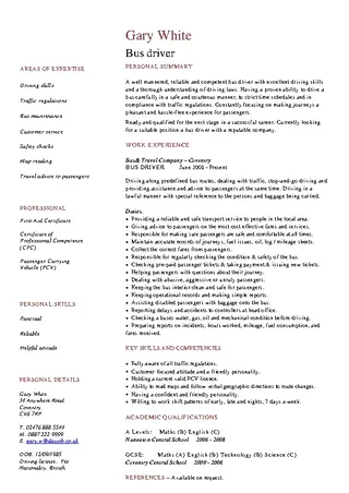 Forms Bus Driver Resume