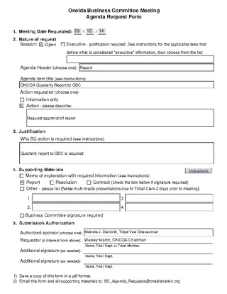 Forms Business Committee Meeting Agenda Sample Template