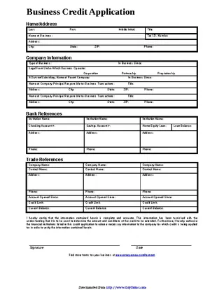 Forms Business Credit Application 2
