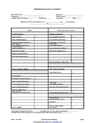 Forms Business Financial Statement Form 1