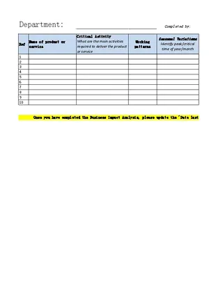 Forms Business Impact Analysis Template Excel