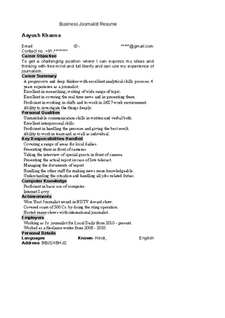 Forms Business Journalist Resume