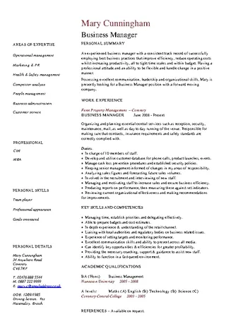 Forms Business Manager Resume Template
