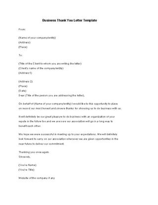 Forms Business Thank You Letter Template