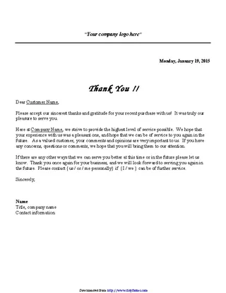 Forms Business Thank You Letter