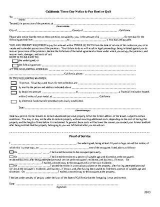 Forms California 3 Day Notice To Quit Nonpayment Of Rent Form