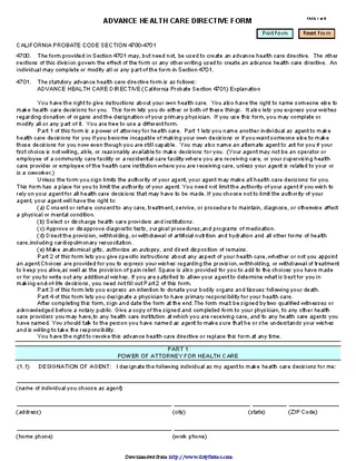 Forms California Advance Health Care Directive Form 1