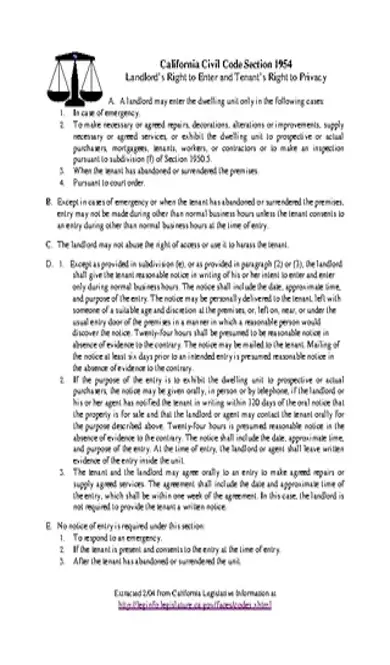 what is section 1954 of the california civil code