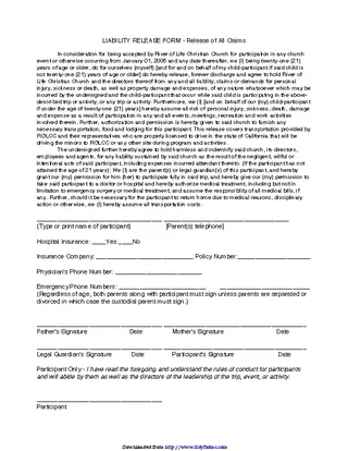 Forms California Liability Release Form 3