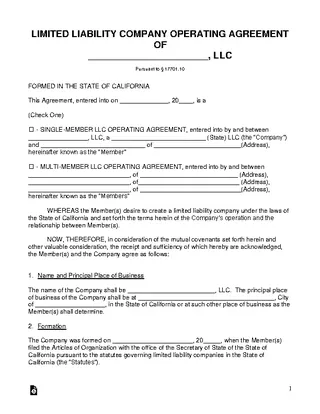 Forms California Llc Operating Agreement Template